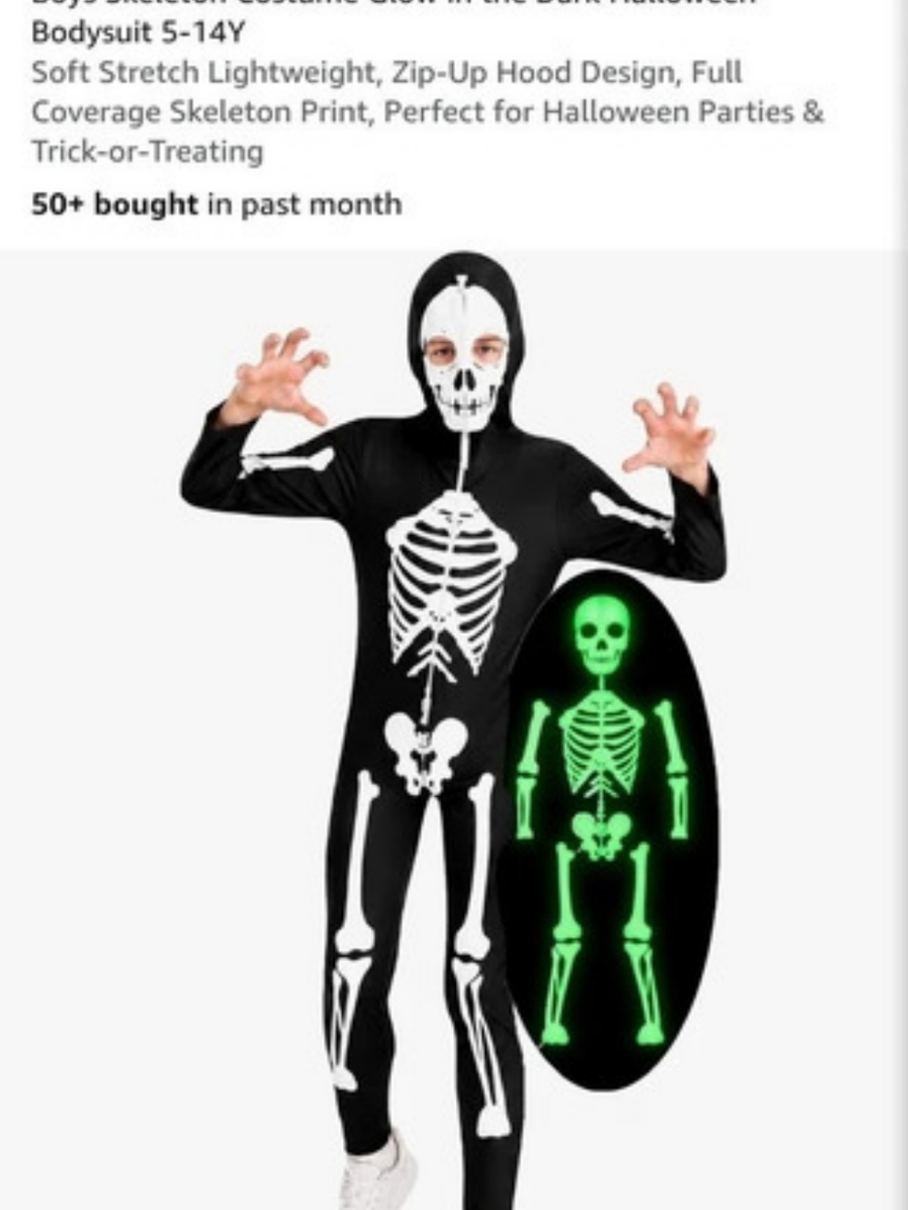 Lovekider Boys Skeleton Costume Glow in the Dark Halloween Bodysuit